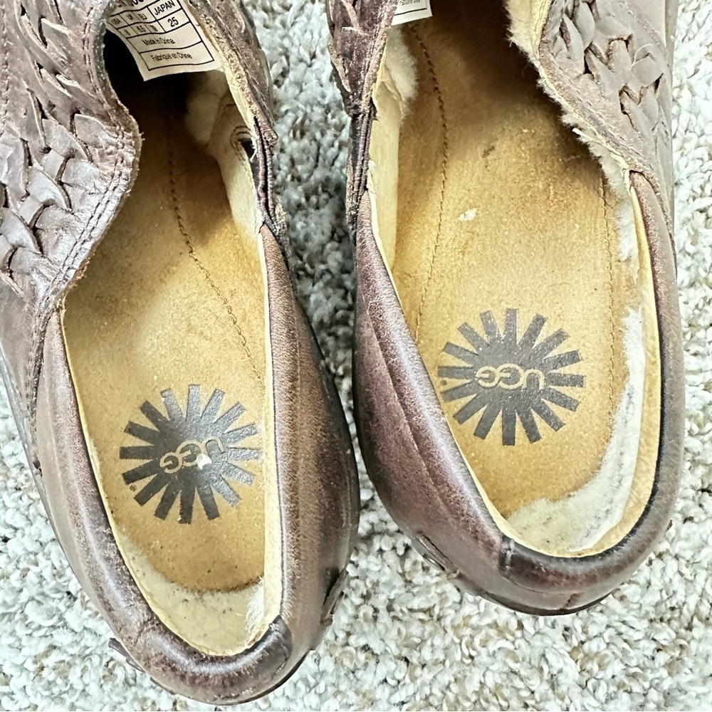 UGG Anila Shearling Wool Lined Leather Brown Clog Slip On Shoes Brown Comfort 8 - Picture 6 of 6